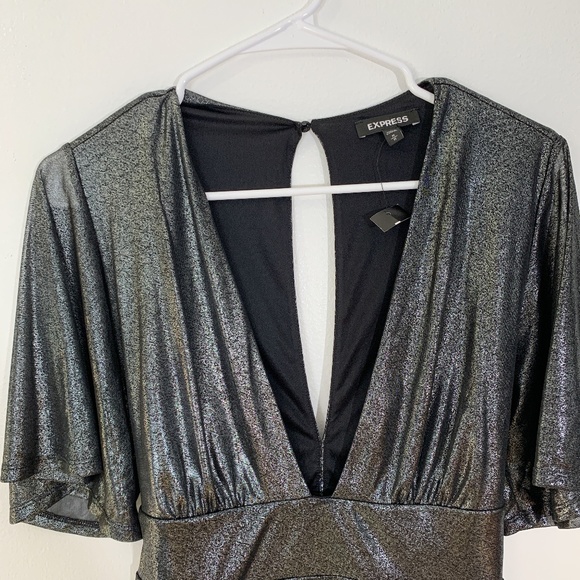 Express Metallic deep Vneck short sleeve blouse - Picture 3 of 8
